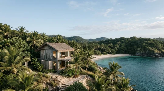 Intimate boutique island resort with local architectural details and natural integration