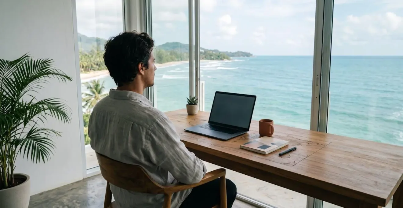 Traveler researching authentic island destinations using multiple information sources