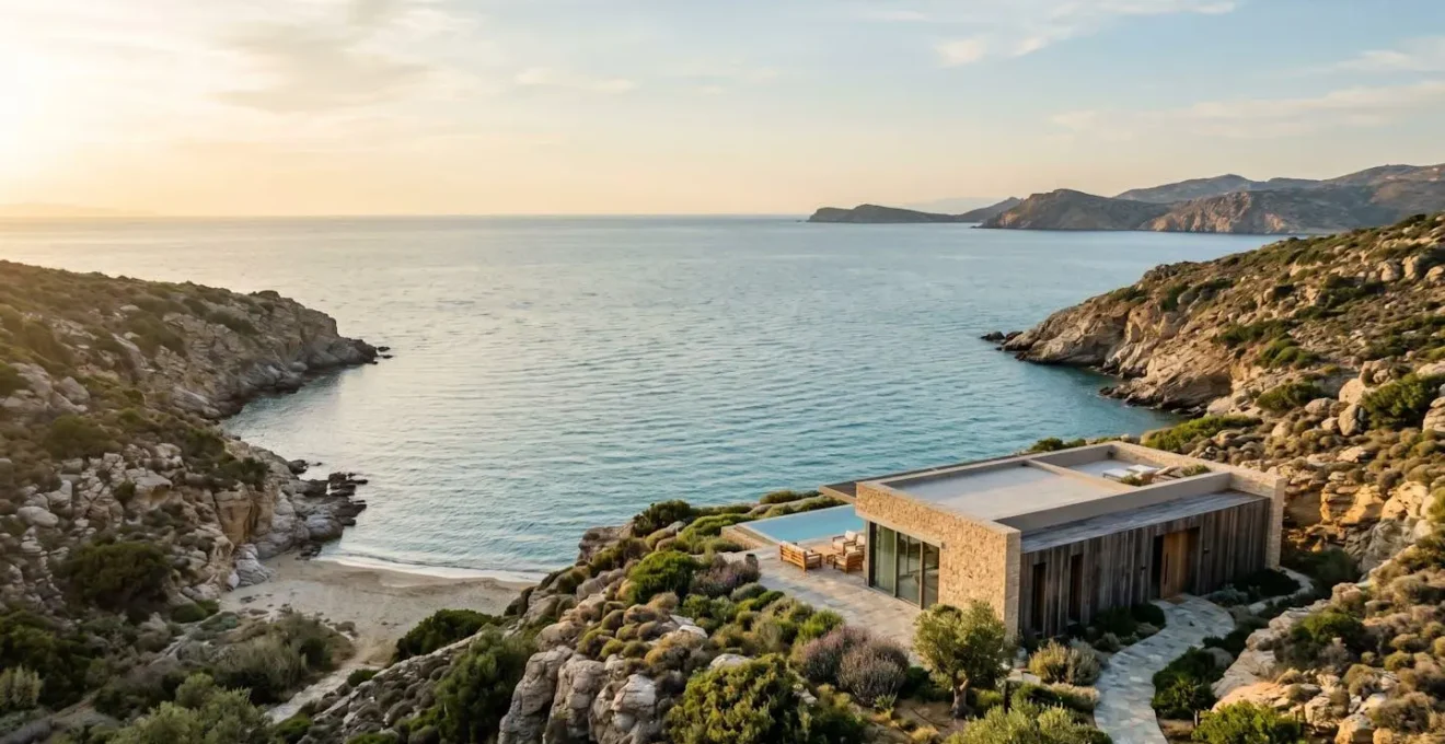 Secluded coastal villa nestled in natural landscape with ocean proximity and private setting