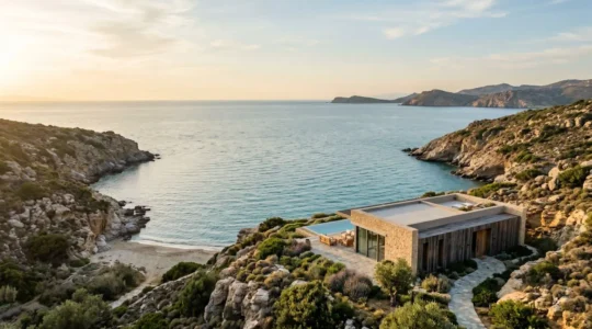 Secluded coastal villa nestled in natural landscape with ocean proximity and private setting